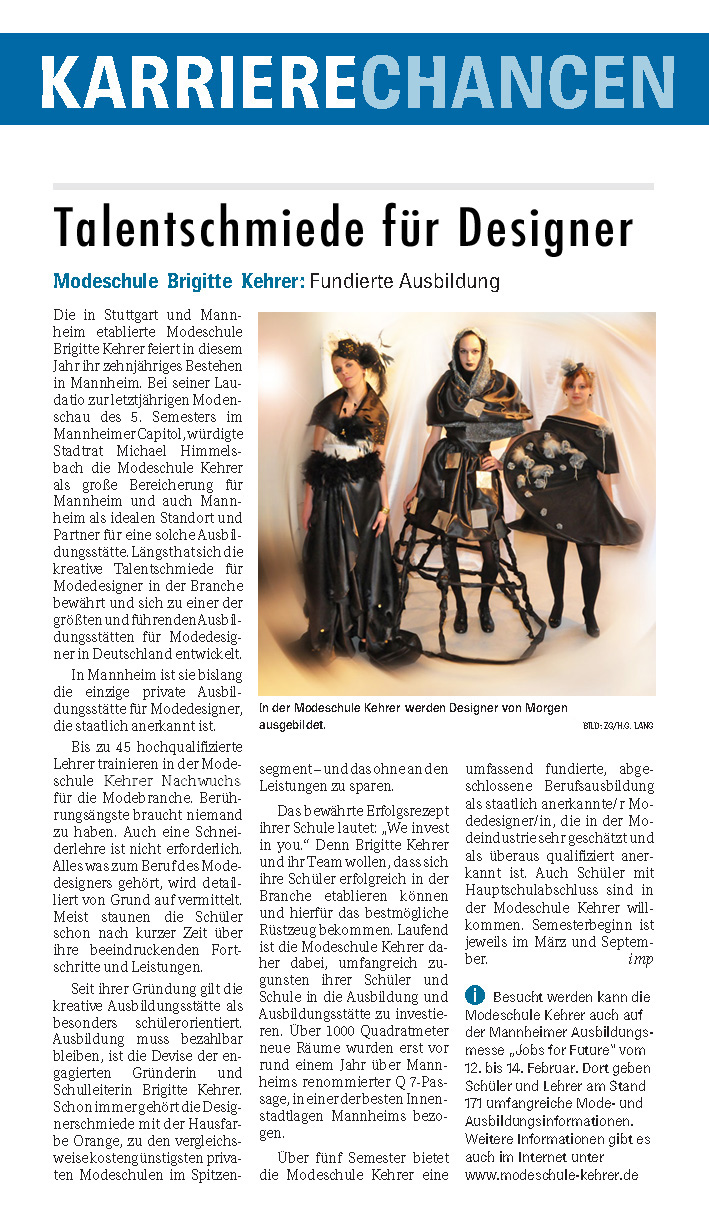 Modeschulen & Modedesignschulen Kehrer Presse Karrierechancen 2009